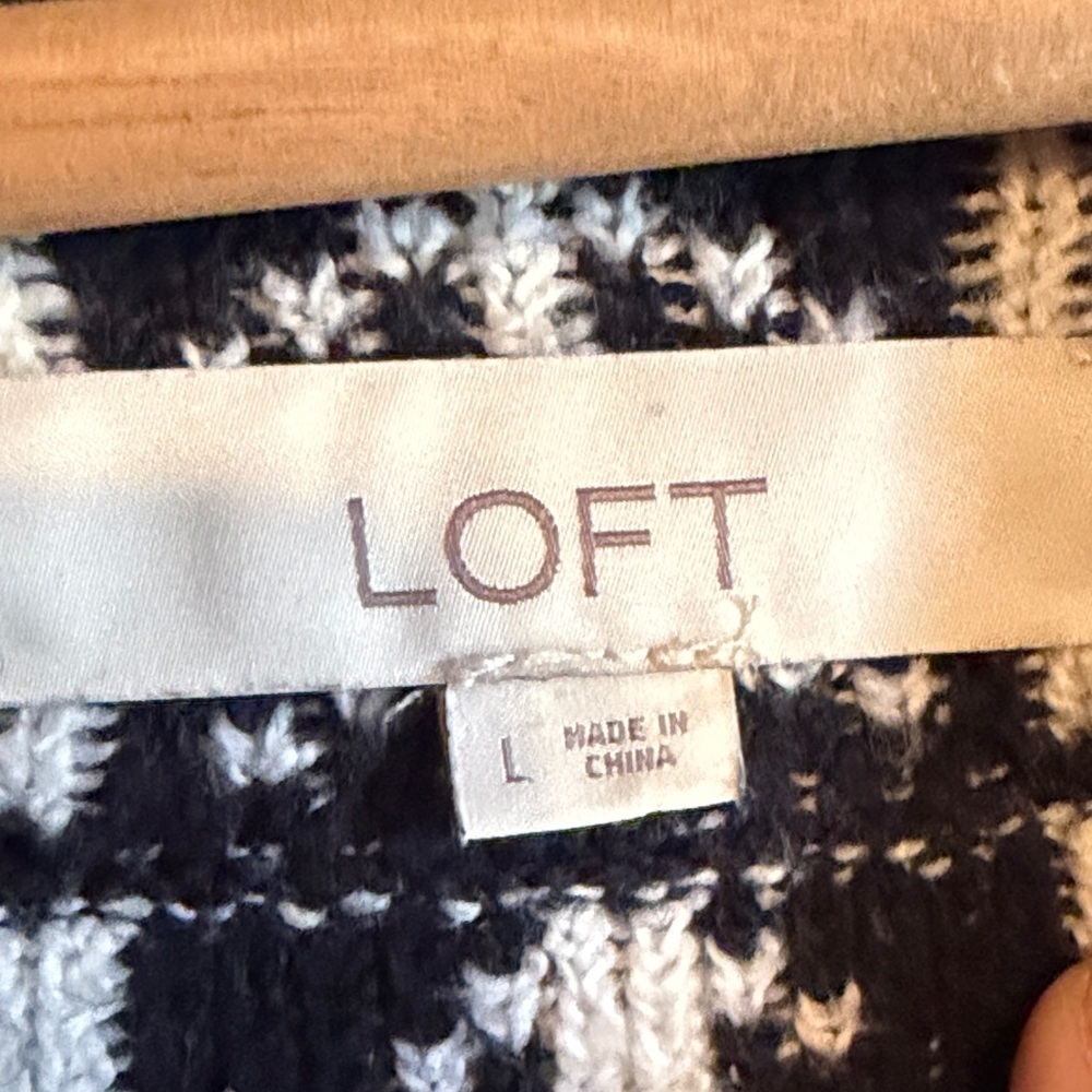 LOFT Navy and White Nordic Hooded Sweater - Picture 2 of 10
